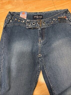 Women’s Blue Boot Cut Jeans with Studded Waist Belt